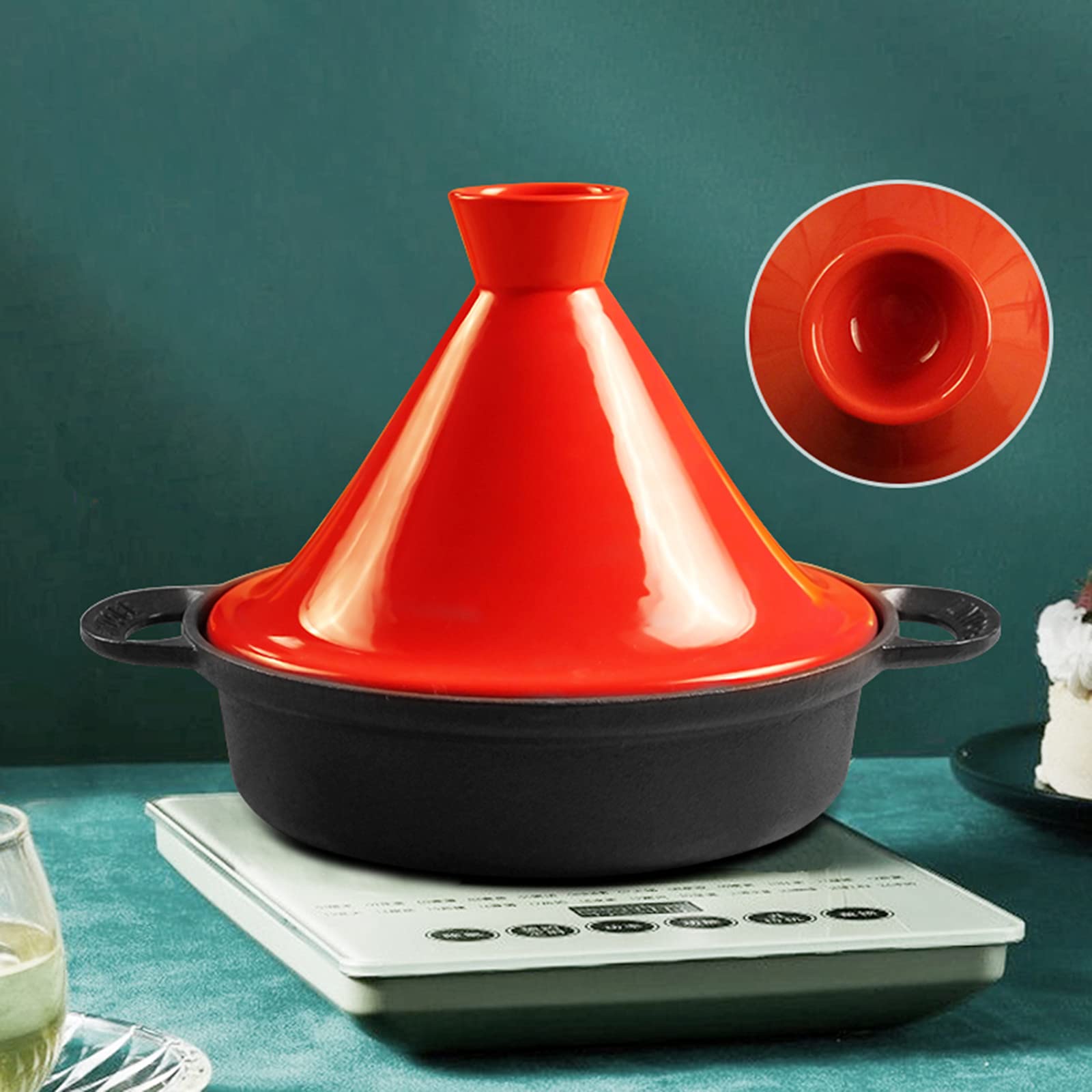 Marmite à tajine en céramique 3 L pour 3 à 5 personnes – Marmite antiadhésive Moroan avec couvercle pour cuisiner des aliments sains, vert