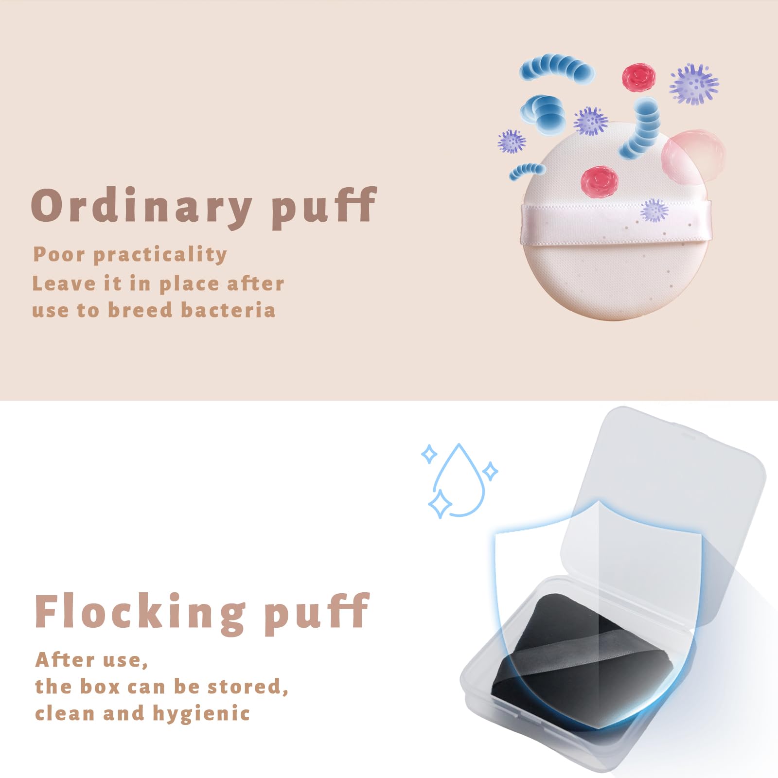 Mezrkuwr Confezione da 6 nappe triangolari per cipria con 2 custodie da viaggio, nappa per cipria e fondotinta, morbido velluto per polvere sciolta, colore nero