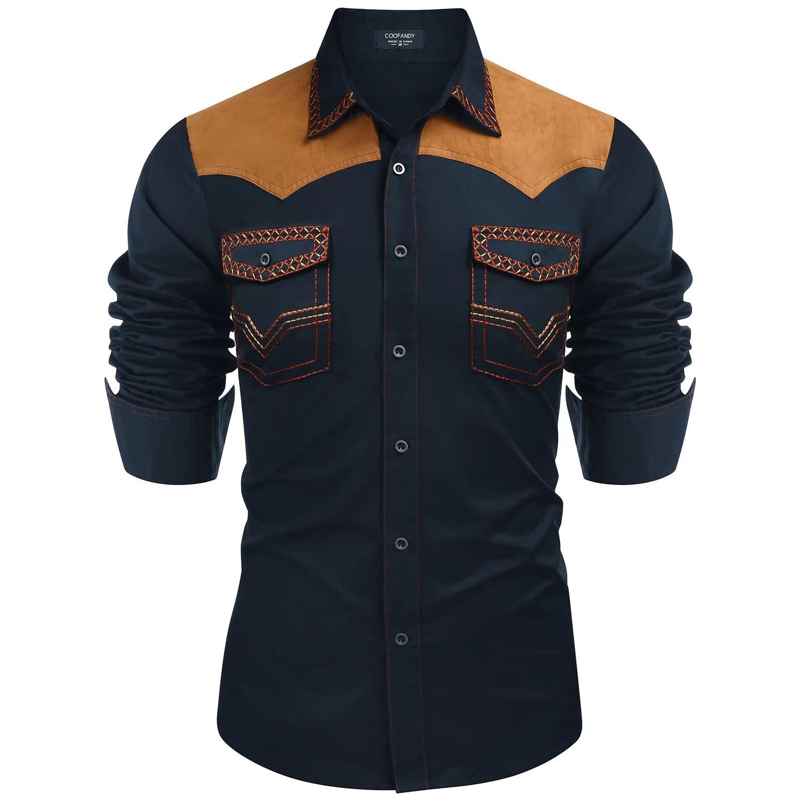 Mymyguoe Vintage Cowboy Shirt Men's Western Embroidered Print Western Shirt Retro Traditional Casual Shirt Western Cowboy Shirt Cowboy Costume Long Sleeve Button Party Shirts Hippie Shirt, XXL