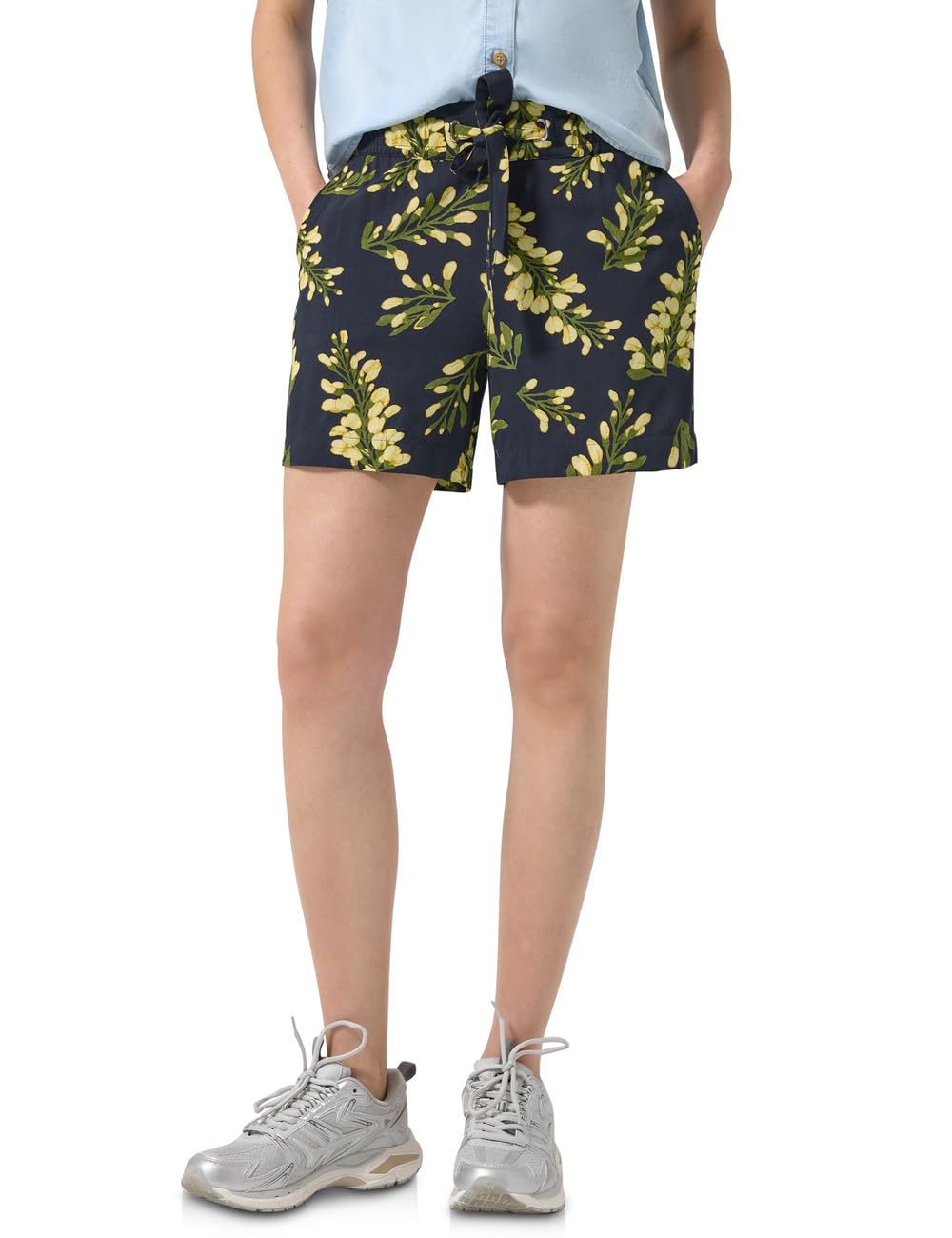 Street One Studio Women's Mid Waist Shorts with Floral Print 3818449, Maritime Blue, 16