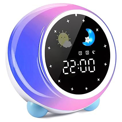Alarm Clock for Kids, Elanwalk Sleep Training/Time to Wake Up Dual Alarm Clock with Charging Port and Night Light for Toddlers, Children, Teens, Bedroom, Sleep Sounds Machine