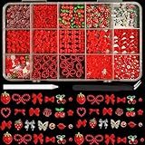 ONPRESS 15 Grids Red 3D Nails Charms Resin Fruit Nail Art Rhinestones Summer Strawberry Cherry Nail Jewels for DIY Decoration Rose Lips Mix Size Bow Heart Butterfly Flower Nail Rhinestone Diamonds