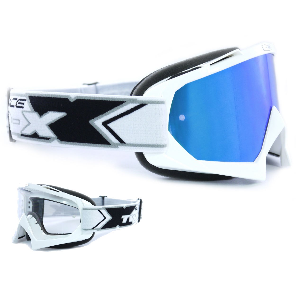 Lunettes de motocross TWO-X Race avec effet miroir bleu glacé - Lunettes MX lunettes de moto à effet miroir Enduro Motocross lunettes de protection MX anti-rayures