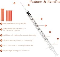 Vista 4 de Jeringas U-100 0.0 fl oz 29G 0.5in/13mm, dosificación cómoda y precisa, paquete de 50
