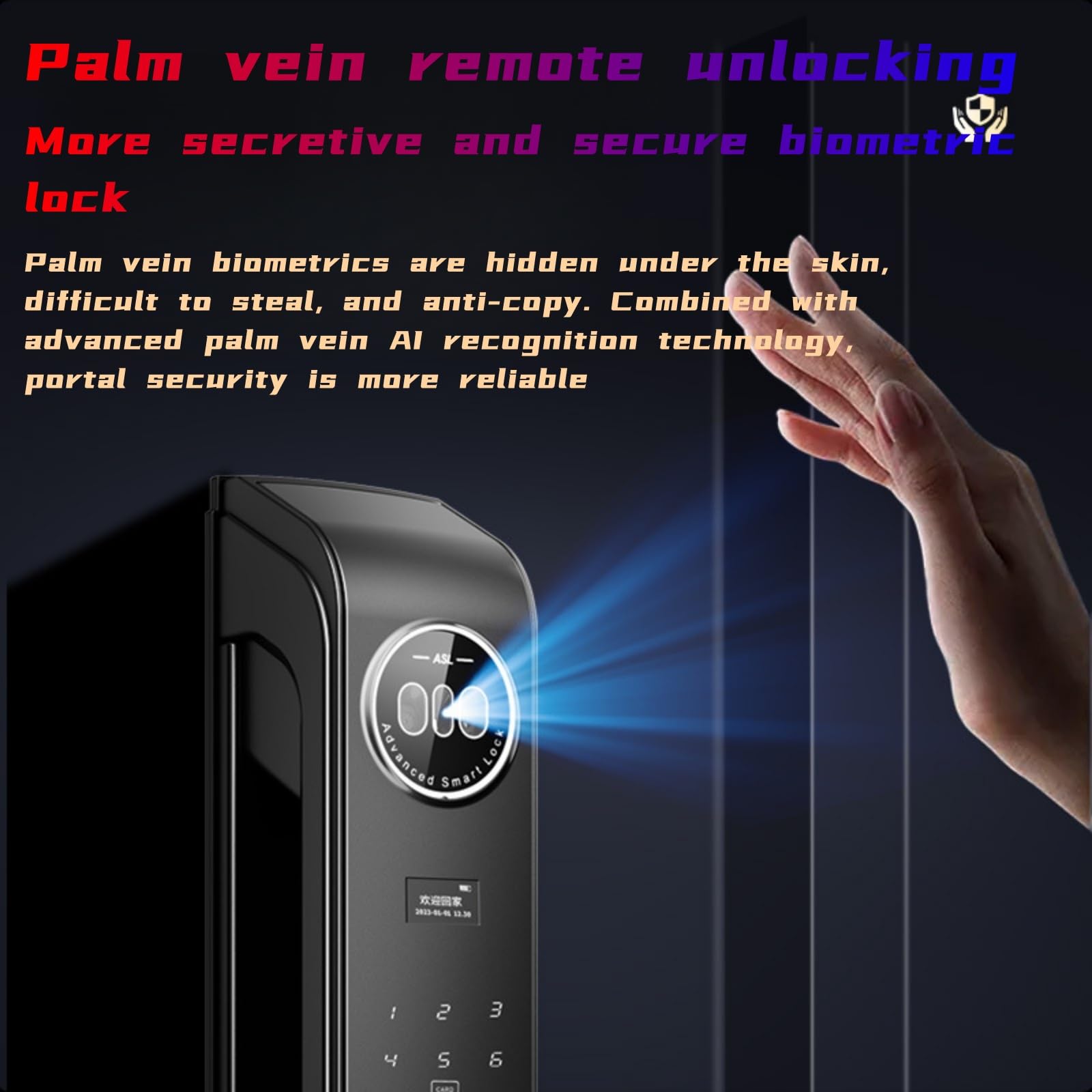 Inteligentny zamek do drzwi Palm Vein - zaawansowane zabezpieczenia biometryczne, dostęp bezkluczykowy, 8 metod odblokowania, wideodomofon, automatyczna blokada
