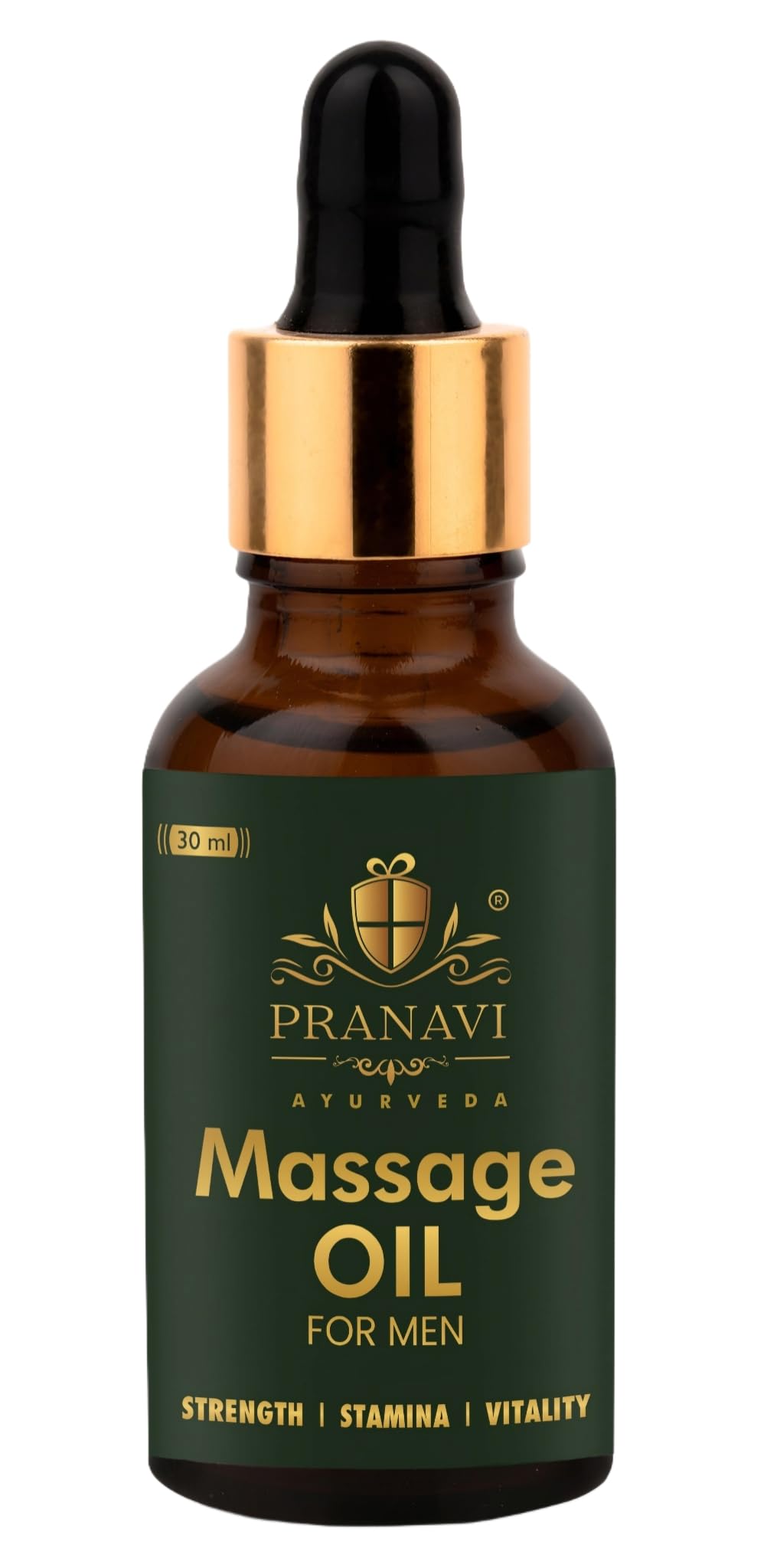 PRANAVI AYURVEDA Massage Oil for Men | Natural Strength and Stamina Booster | Quality Ingredietnts Used | No Side Effects (Pack of 1 Bottle, 30ml) (30 ml)