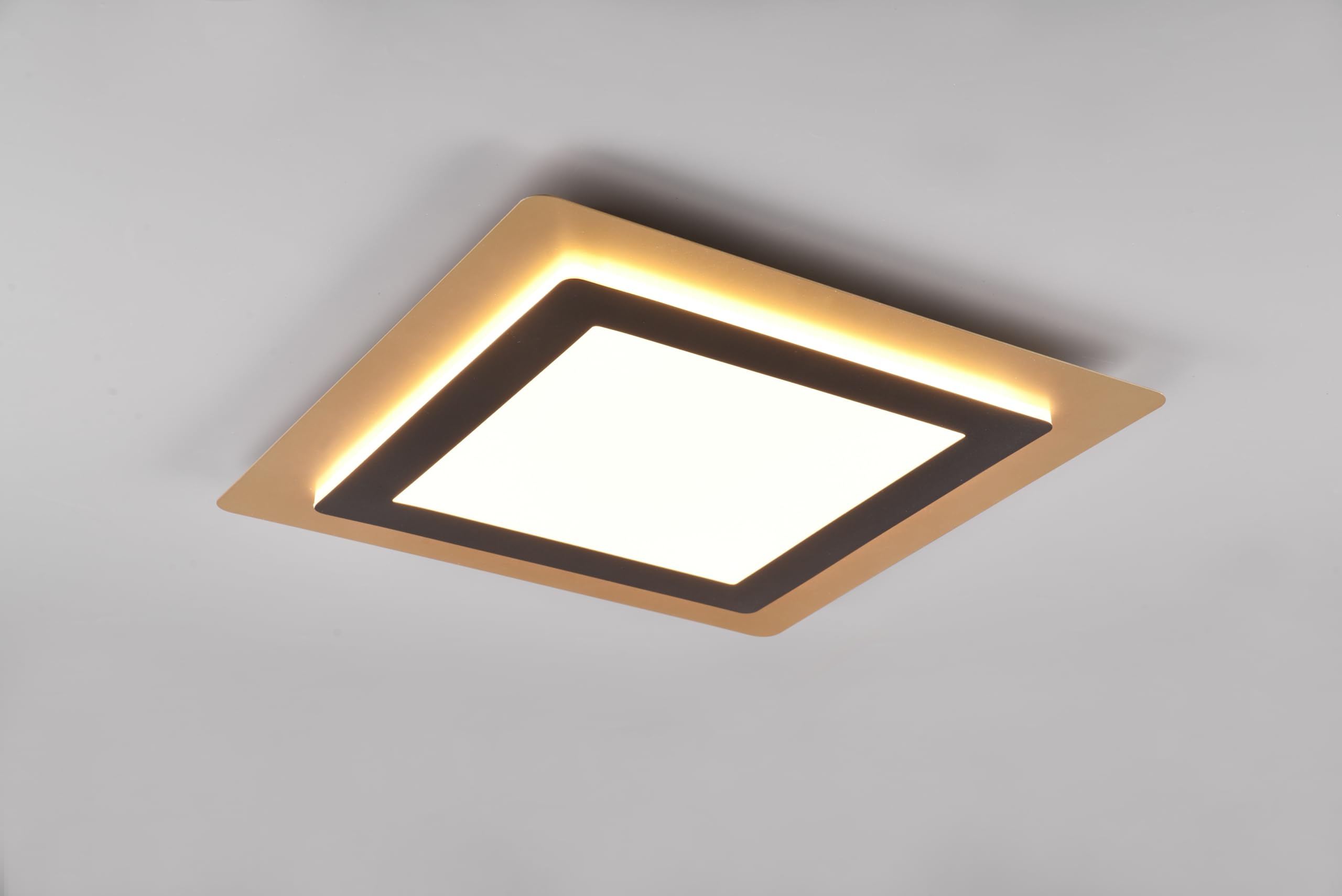 TRIO Morgan 641510280 - Plafoniera a LED in metallo nero opaco/oro, acrilico, 46 Watt inclusa, telecomando