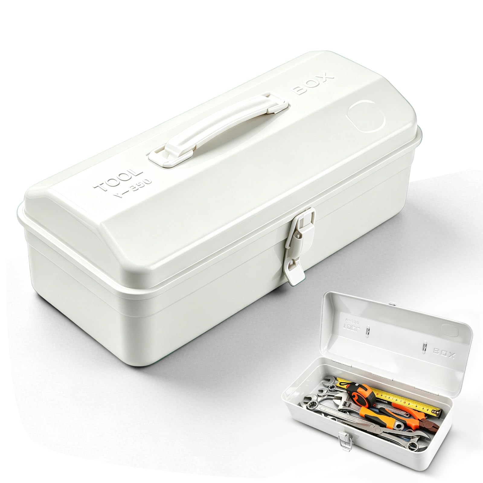 Caja de herramientas pequeña vacía, caja de herramientas de metal, 37 × 16 × 12 cm, resistente, duradera, con asa y cierre, maletín de transporte, almacenamiento universal y transporte de accesorios