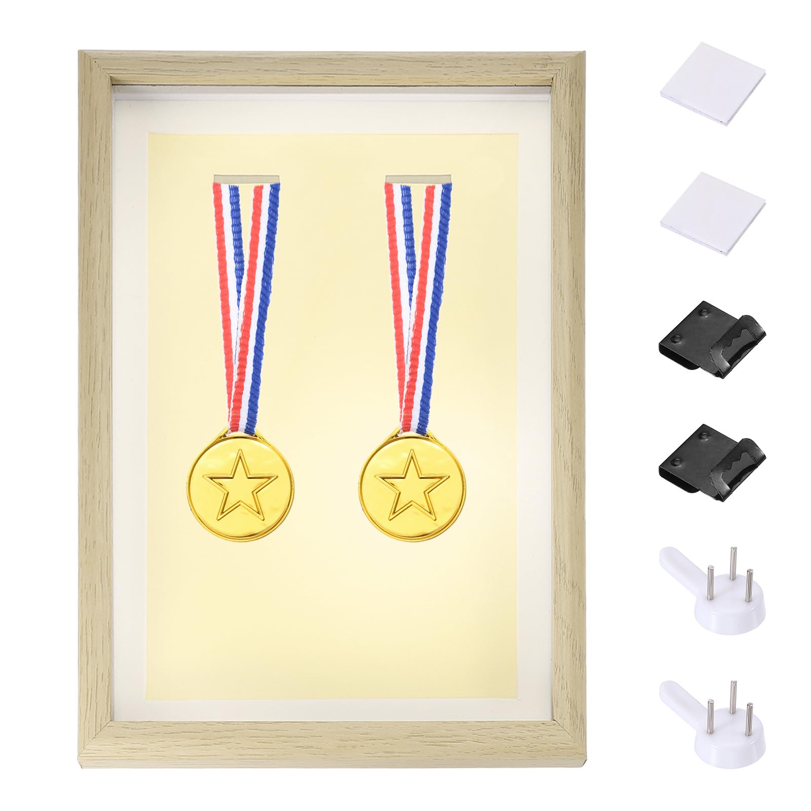 Marco de sombra vertical PATIKIL de madera para ordenar medallas sin perforar