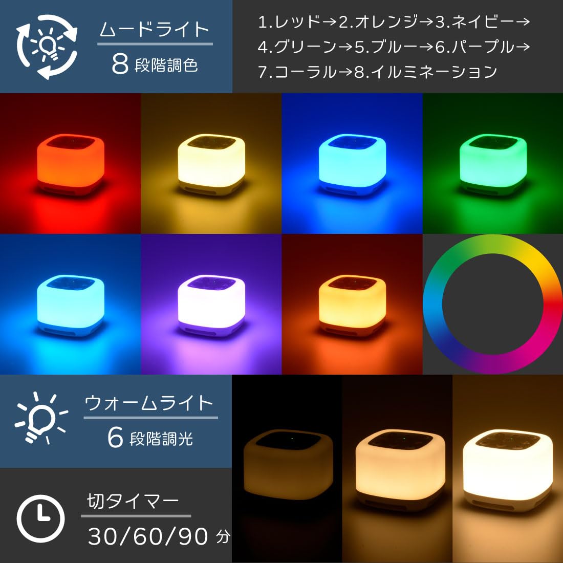 オーム電機AudioComm サウンドマシン ホワイトノイズ ASMR LEDイルミネーション 睡眠導入マシン 赤ちゃん 安眠サポート 睡眠誘導 自然音 環境音 安眠グッズ 快眠グッズ 癒し音 ワイヤレススピーカー ポータブル おやすみスピーカー ASP-WS300N 03-3000 OHM - 5