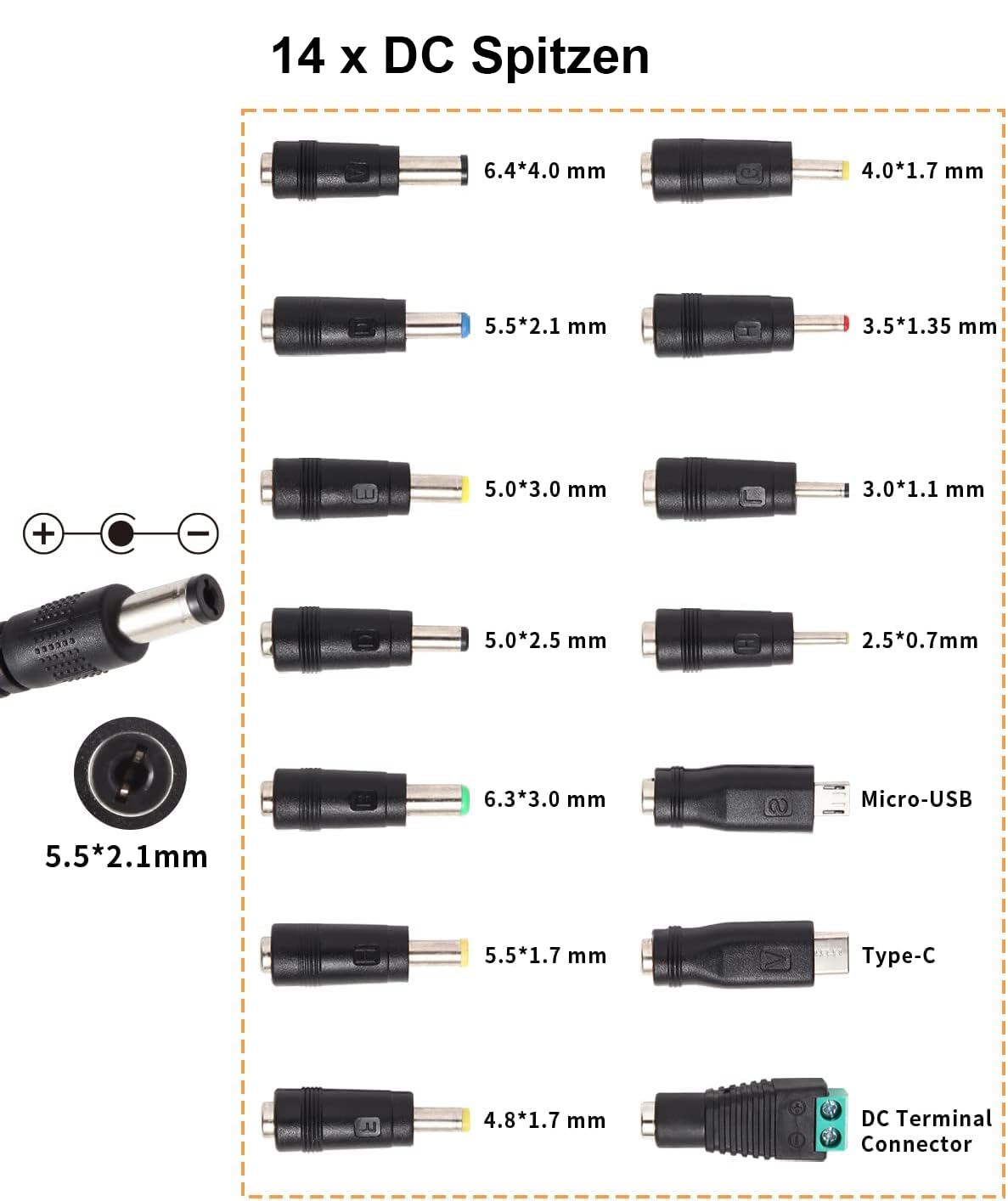 Uniwersalny regulowany zasilacz 3V-36V 2A 72W 100V-240V AC DC LED 5,5x2,5mm 16 końcówek