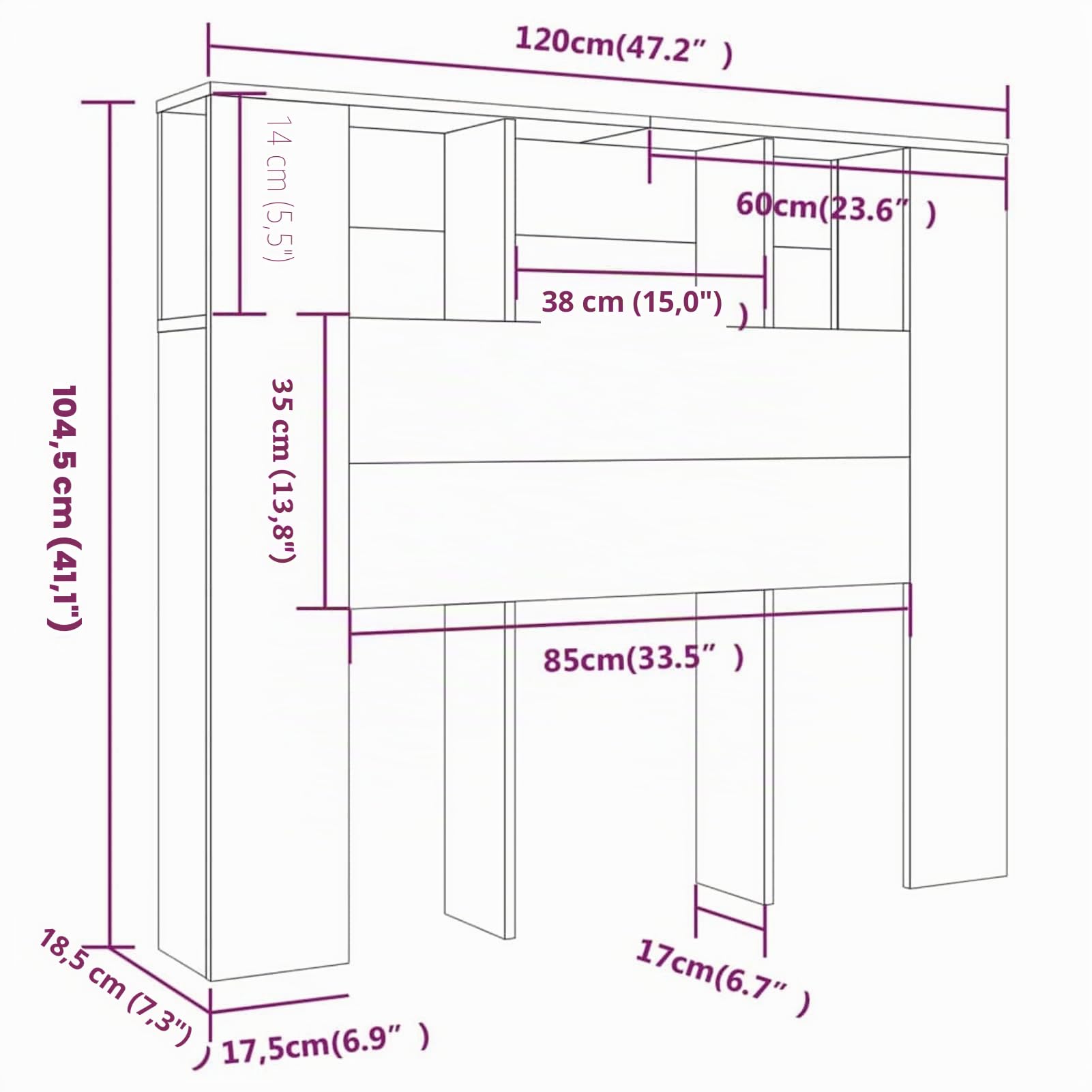 DJEKA Tête de lit avec Rangement 120 cm - Bois - Chêne Sonoma-2 - 120x18,5x104,5 cm