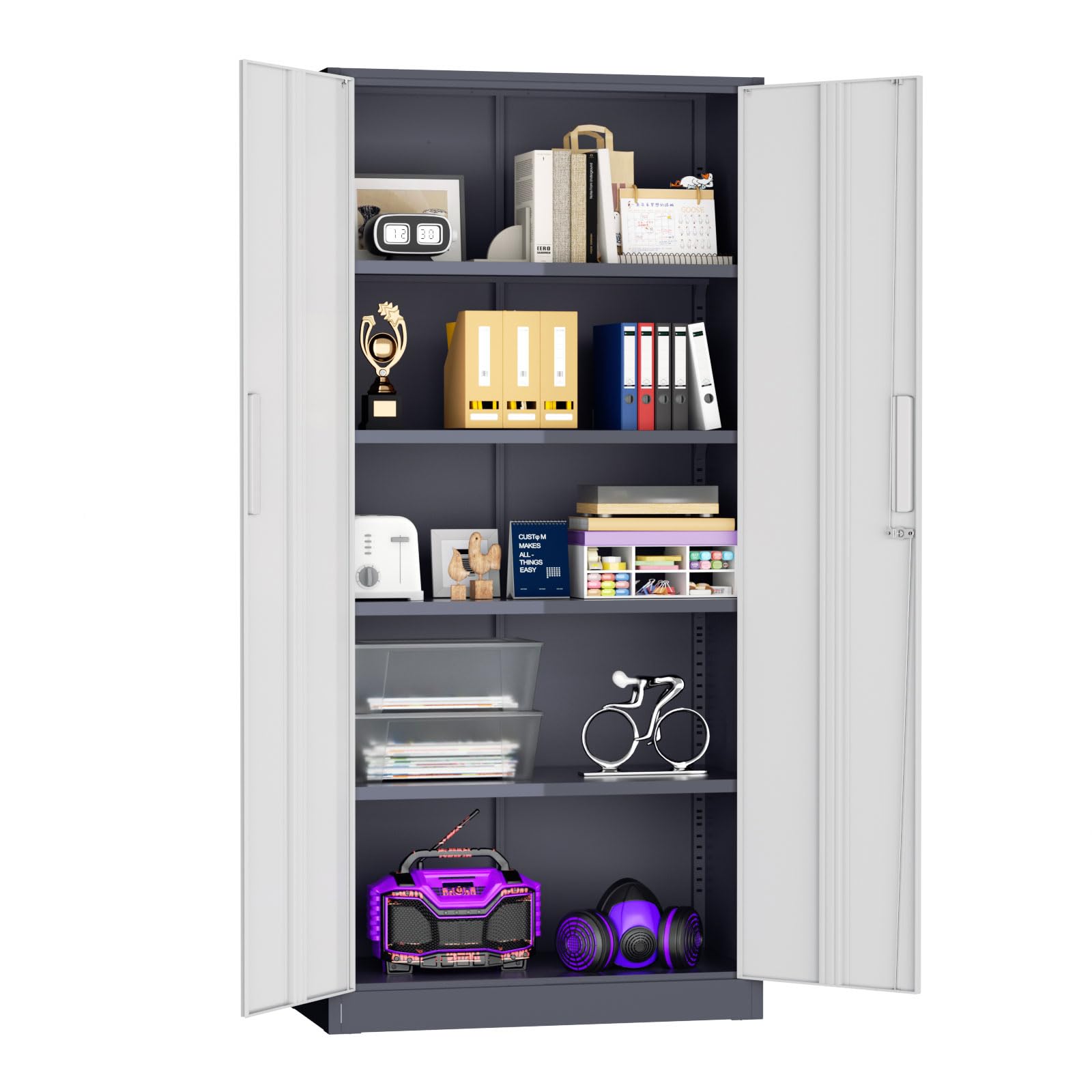 Superday Metal Storage Cabinets, 71" Storage Cabinet with Locking Door, Tall Garage Cabinet with 2 Doors and 4 Adjustable Shelves for Home Office,