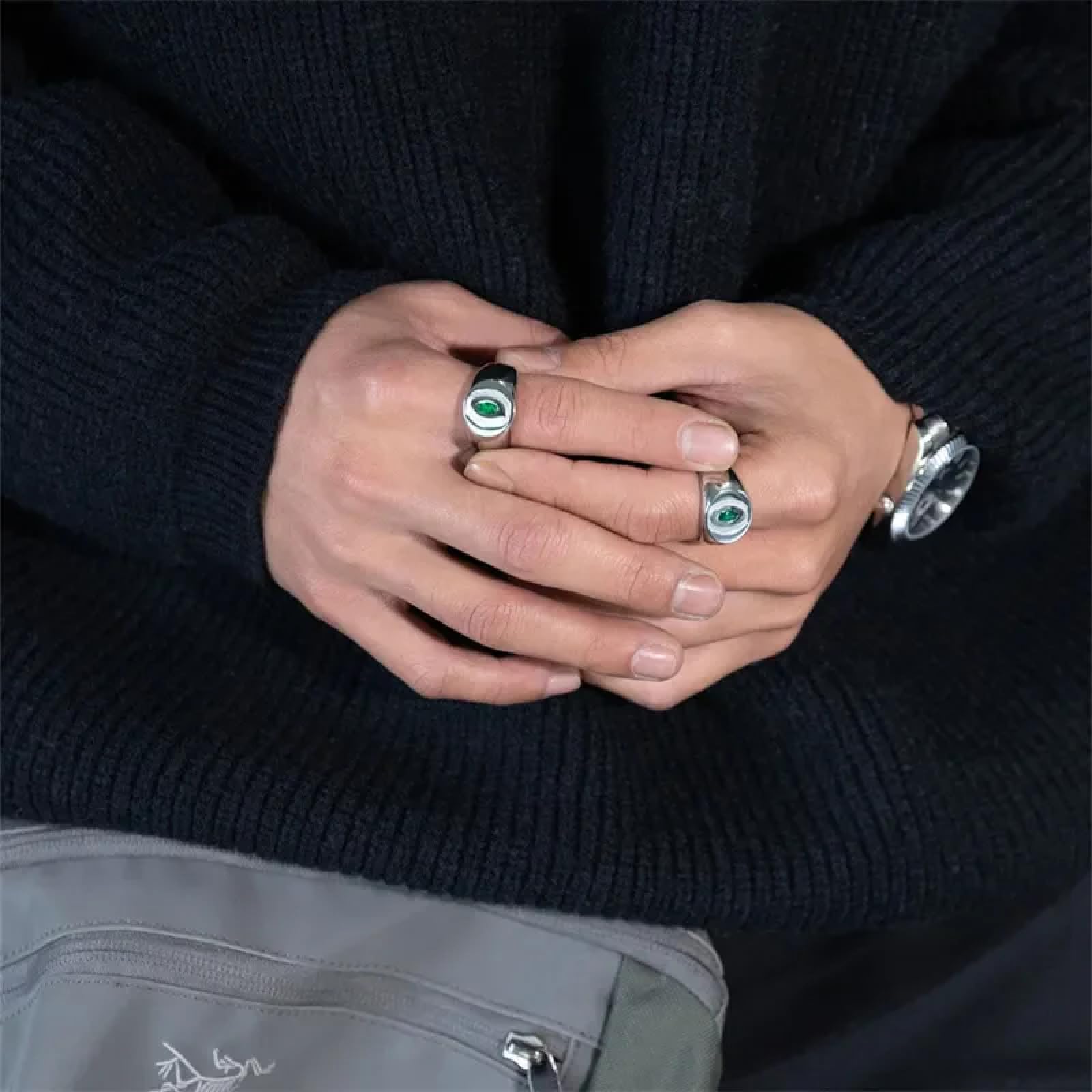 Ring Ringe Damen Bijouterie Herren Nischendesign Grüner Zirkon Ring Herren&Damen Mode Senior Ins Persönlichkeit Hip-Hop Street Spezialförmige Schmuck Accessoires
