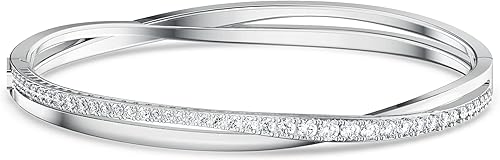 Colección de pulseras Swarovski Twist Rows, acabado en rodio y tono oro rosa, con cristales transparentes