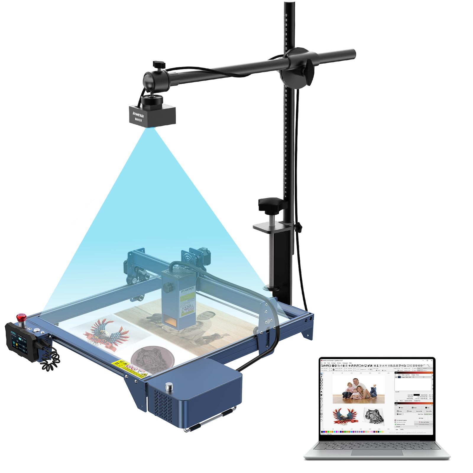 ATOMSTACK Moduł kamery Lightburn do maszyny do grawerowania laserowego, kamery poklatkowej, kamery USB-Lightburn, wideo fotograficzne, 500 W pikseli, pozycjonowanie materiału do grawerowania