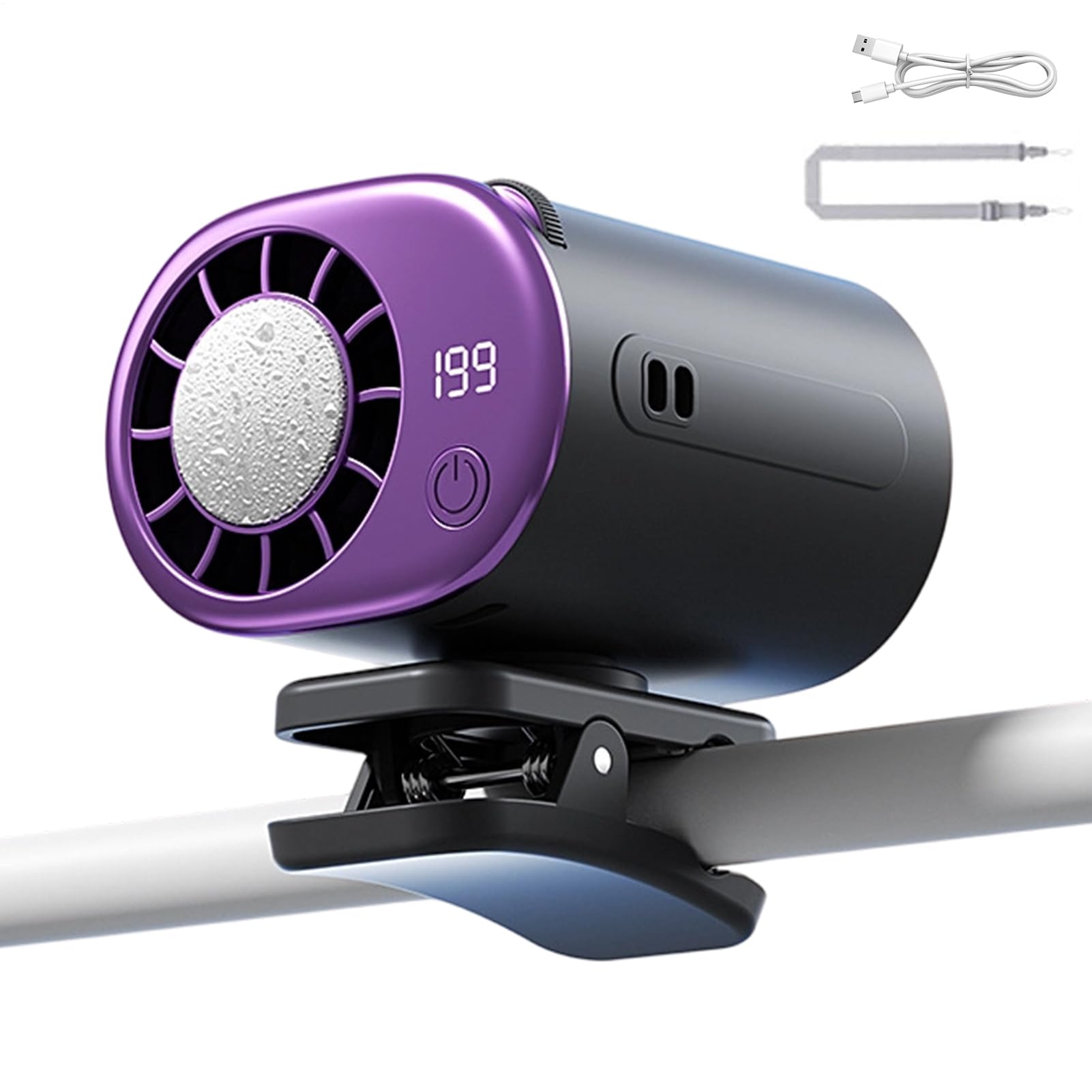 2026 Ventilatore Da Auto Con Clip Per Aria Condizionata Con Display A LED - Rotazione A 360°, Ventilatore Portatile A Clip Regolabile A 199 Velocità Con Raffreddamento Parziale A 16℃, USB Rechargeable