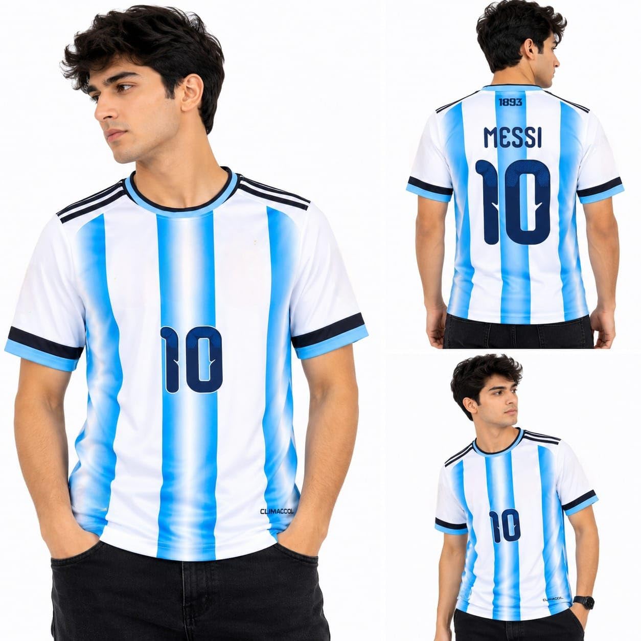 Argentina Messi No.10 Football Jersey for Men White | Argentina Team Fan T-Shirt, Short Sleeve, Breathable Polyester, Sports Jersey-image-36