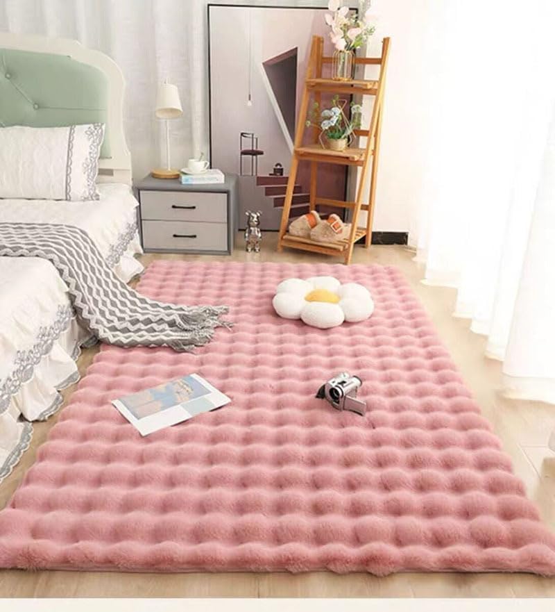 SUXUMHAO 無地プラッシュ テーブルランナー、フェイクシープスキン装飾シャギーラグ、スリップしないデスクパッド、高級フェイクフ