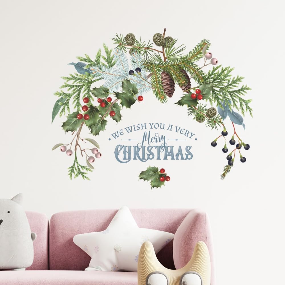 Fensterbilder Weihnachten Selbstklebend Weihnachts Girlande Aufkleber Weihnachtsmann Wandaufkleber Merry Christmas Stickers PVC Aufkleber Weihnachtsdekoration (K)