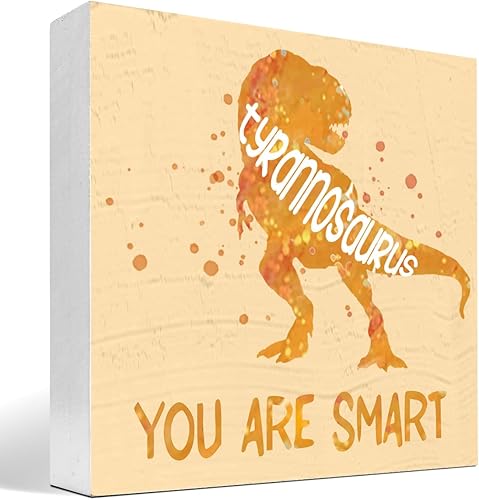Miniatura 1 de Letrero de madera con texto en inglés "You are Smart Inspiration" para cuarto del bebé, decoración de escritorio con diseño de tiranosaurio naranja