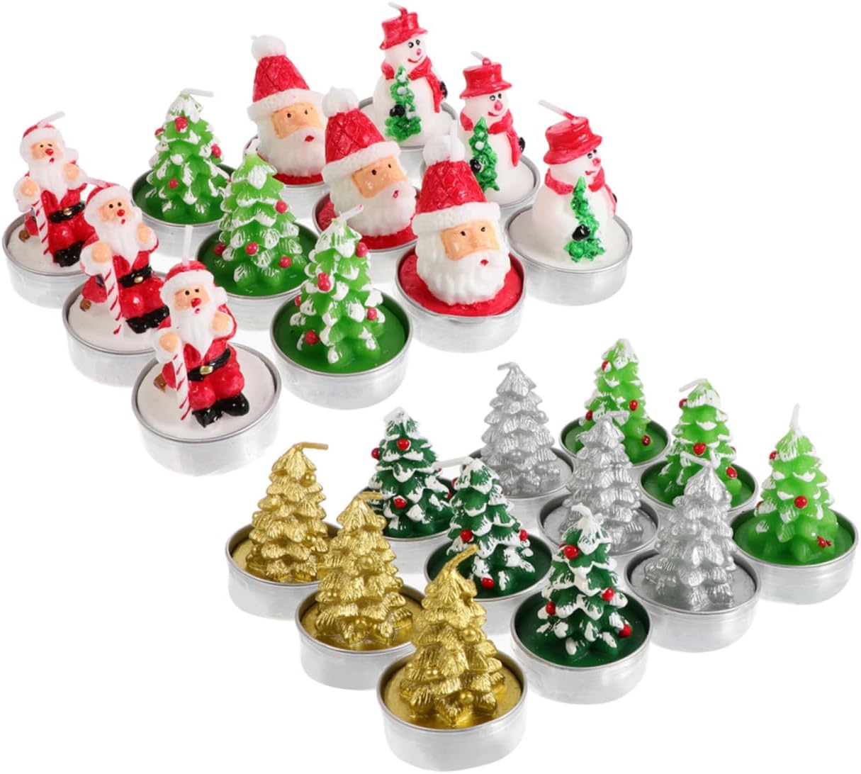 Cabilock 24pcs Christmas Themed Smokeless Paraffin Wax Candles for Adorable Cartoon Design Atmosphere for Holiday Celebrations