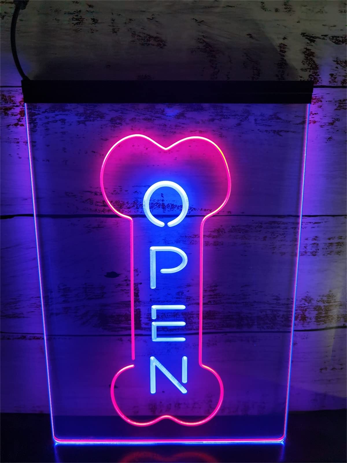 REWIS Letrero de neón LED con Forma de Hueso, Luces de neón grabadas en 3D de Doble Color USB Personalizadas, para Amantes de los Perros, Tienda de Mascotas, decoración Regulable,E,40x30cm