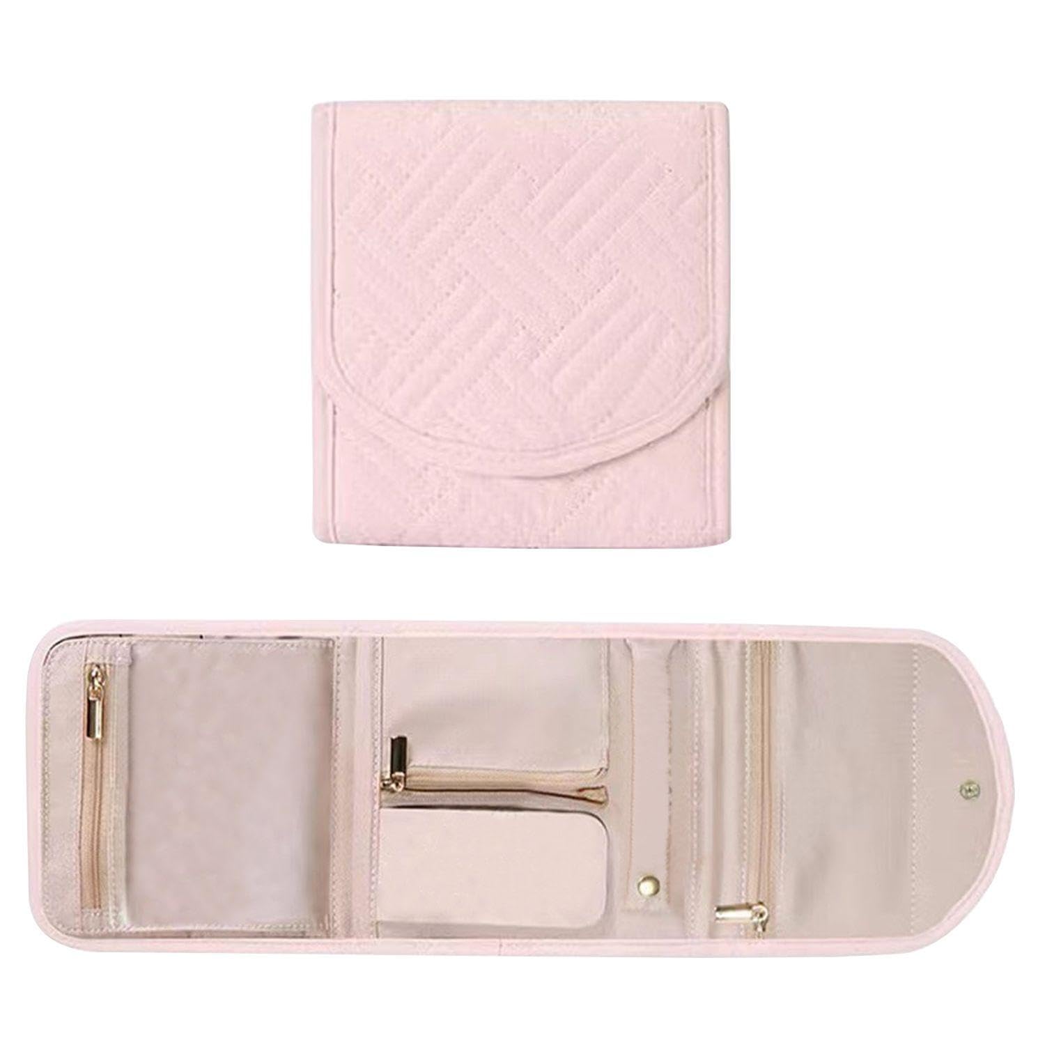Ffdhwu Unisex Pink 1 Piece Jewelry Storage Bag, Foldable Jewelry Bag, Multi-Compartment Jewelry Bag, Portable Jewelry Bag, Simple Jewelry Bag