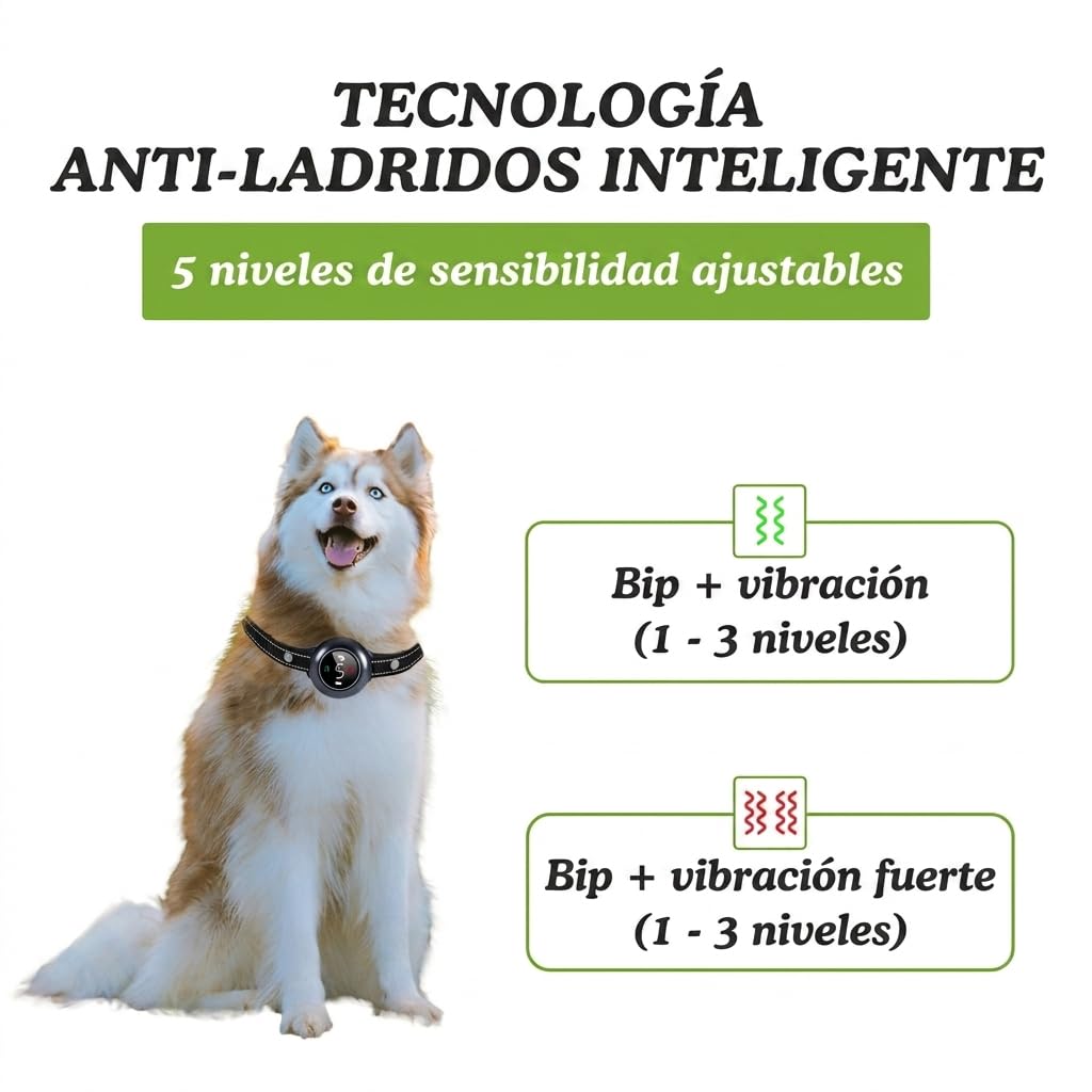 2 en1 Collar de Adiestramiento para Perros y Collar Antiladridos para Perros, Sin Descargas Eléctricas, 3 Modos Pitido/Vibración/Vibración Fuerte, Alcance de 1000 m (3300 ft),5 Niveles de Sensibilid