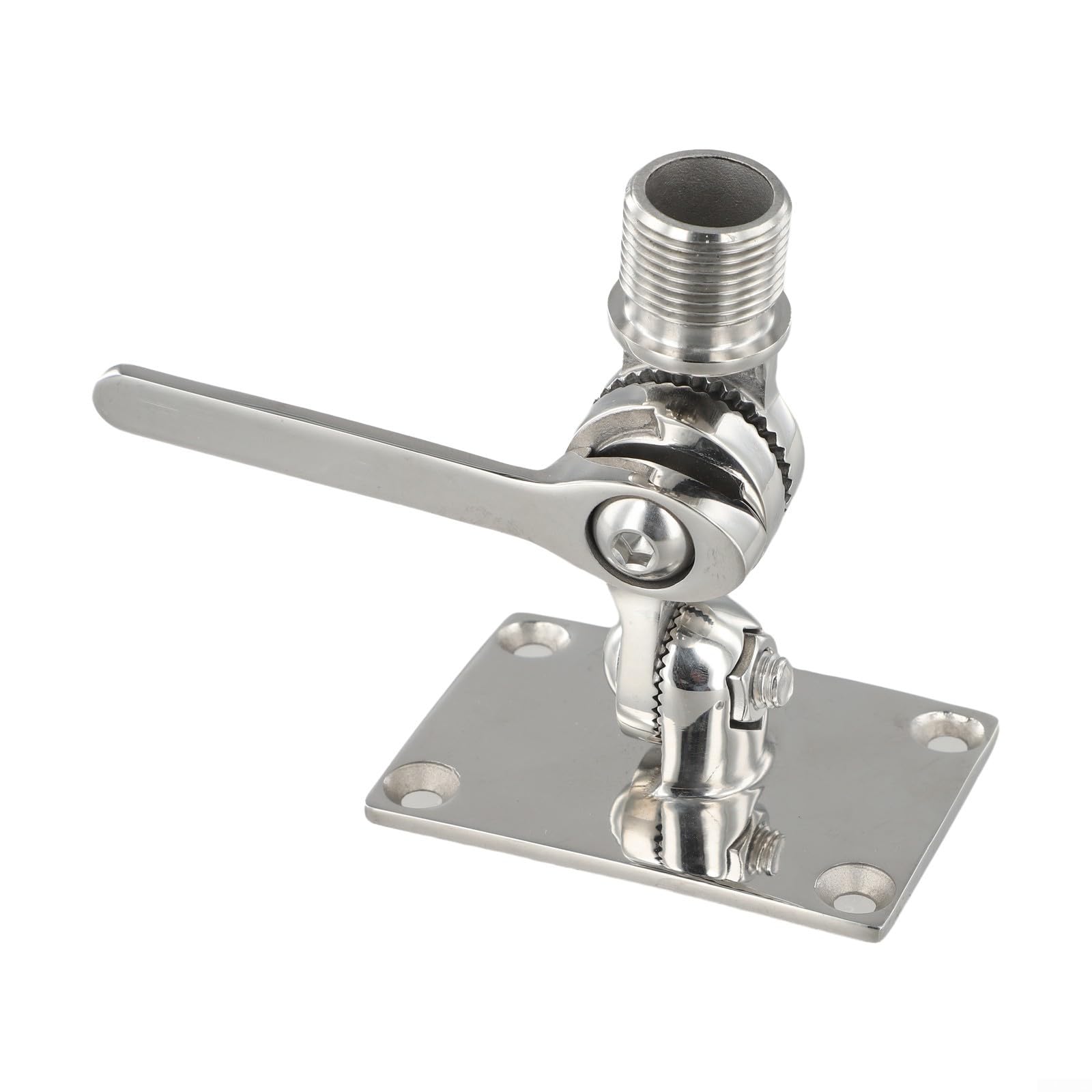 Adjustable Marine VHF Radio Antenna Base Mount for Boats, 316 Stainless Steel, Dual Swivel Design, Compatible with 1" Standard Antennas, 93mm x 64mm