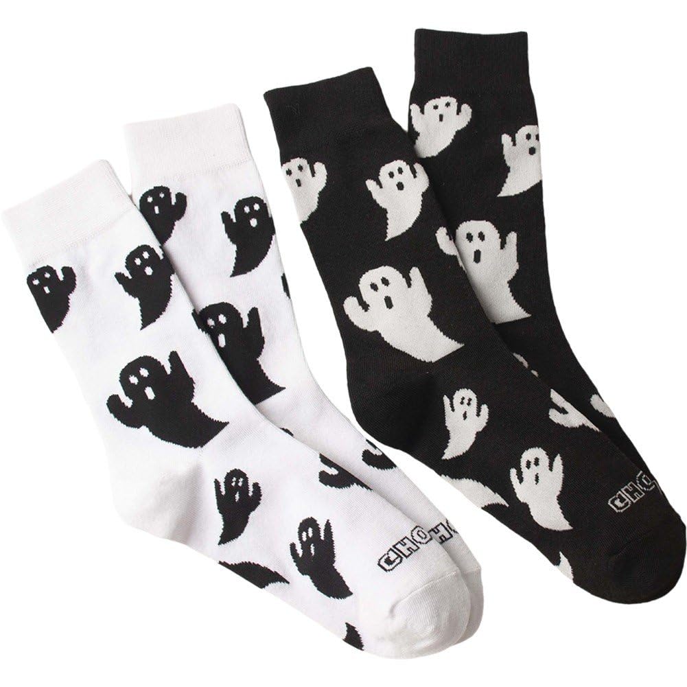 GlixoftGlixoft 2 Pairs Funny Halloween Socks Crew Bulk Socks Ghost Pattern Socks Adult Wearing Supplies for Men and Women Wearing