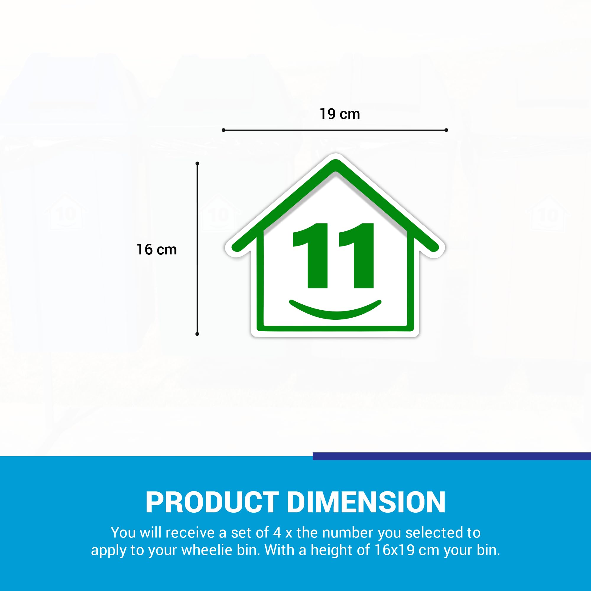 4 x Bin Numbers for Wheelie Bins, 1-99, 15cm ‘Happy House’ Colour Design Dustbin Stickers, Easy Application Stick On Number Stickers - Weatherproof Self Adhesive Vinyl – Blue, Black, Green, Brown (11) — view 6