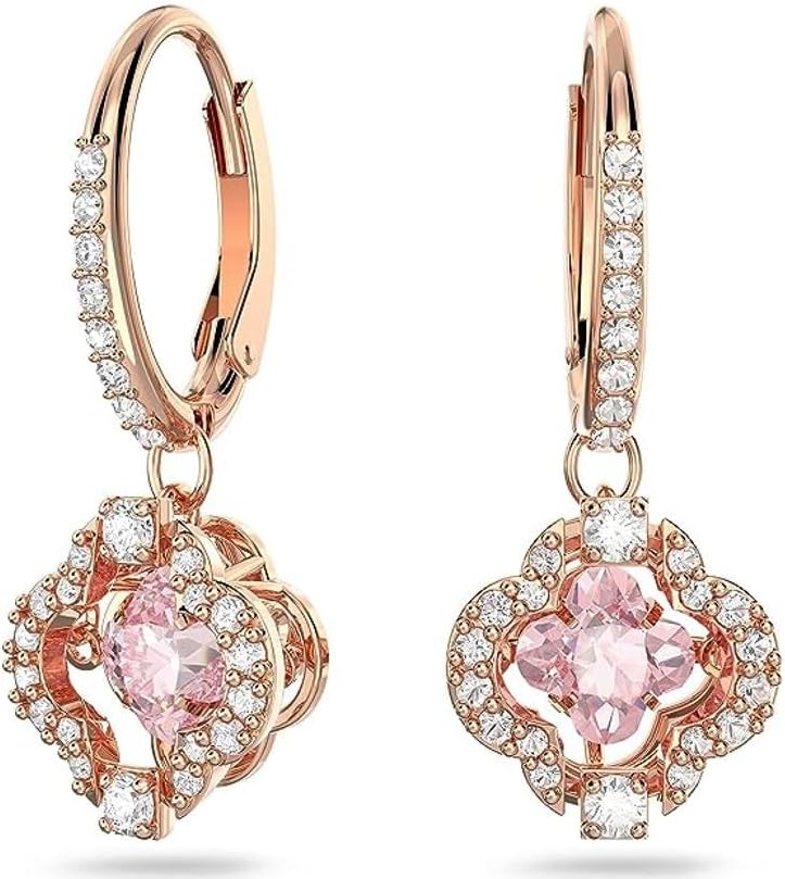 Swarovski Sparkling Dance Clover Pierced Earrings, Pink, Rose Gold Tone Plated Cz Fancy Morganite One Size