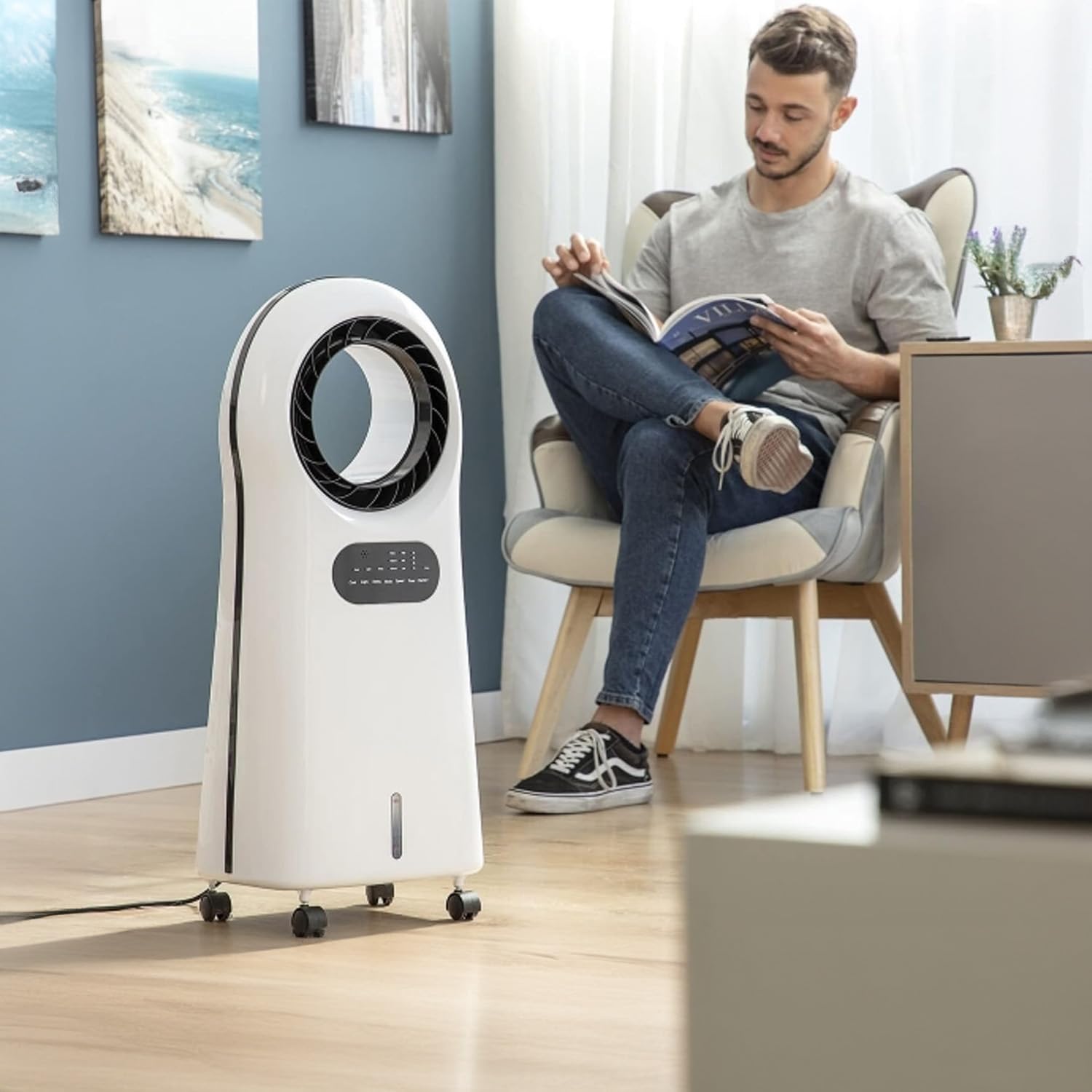 Wintem HURRICANE - Raffrescatore Senza Pale 100w con Telecomando, Serbatoio d'Acqua da 3,5L, Timer, Velocità e Modalità Regolabili, Purificazione dell'Aria, Controllo Remoto, Flusso d'Aria a 360°