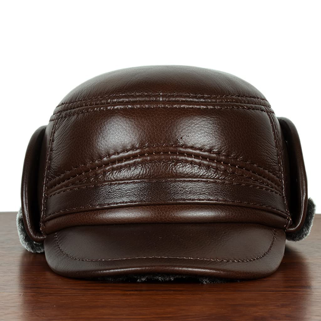Skórzana Czapka Z Regulacją,Męska,Zimowa,Gruba Bawełniana Czapka,Utrzymująca Ciepło,Zewnętrzna,Ochrona Słuchu,Brązowa,60 Cm,Czarna,6 7/8-7 1/8(Brązowy-6 7/8)
