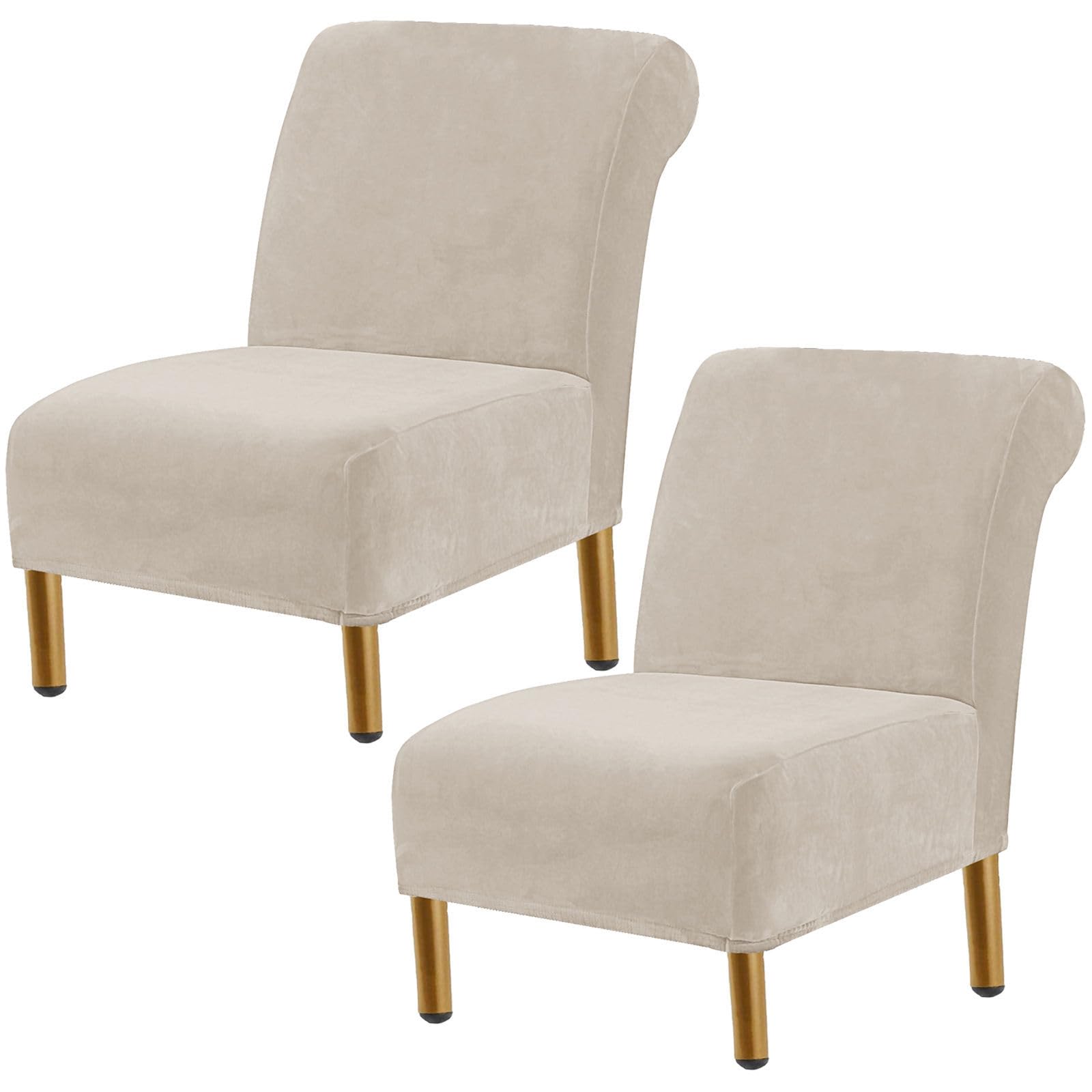 Funda para sillón sin brazos que evita manchas protector lavable de terciopelo grueso beige set de 2