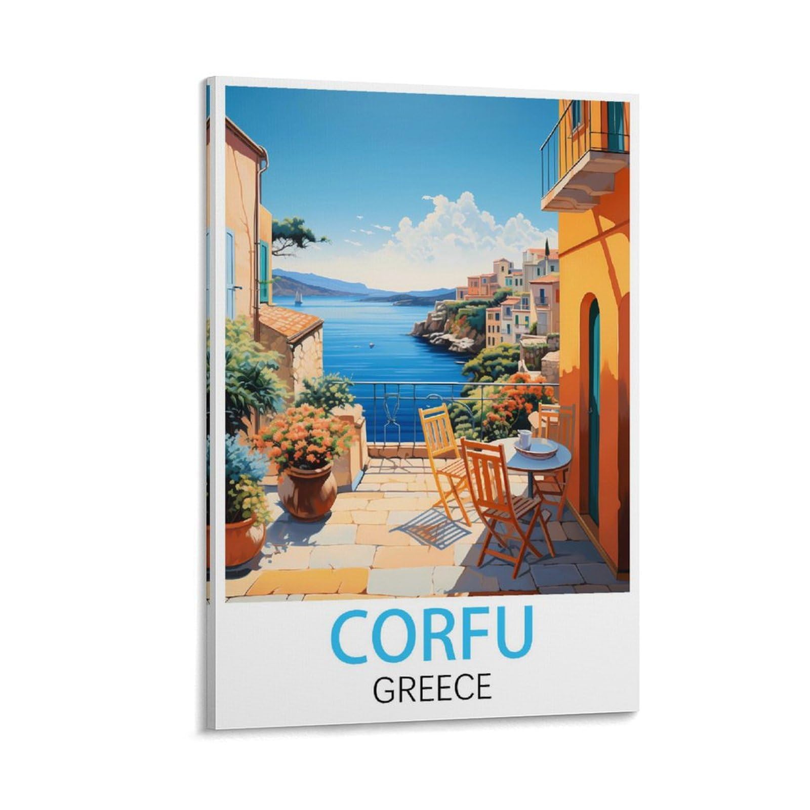 Hsayyiii Frame-Style Corfu Greece Vintage Travel Poster 08X12inch(20X30cm) Canvas Art Poster And Wall Art Picture Print Bedroom Decor