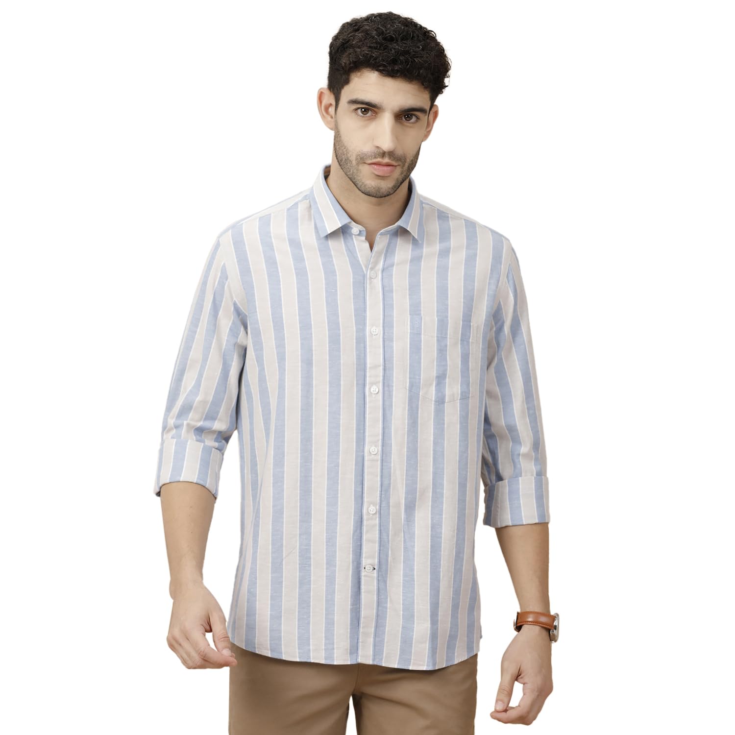 cavallo by linen club Men's Blended Linen Blue Striped Full Sleeve Casual Shirt-picture-37