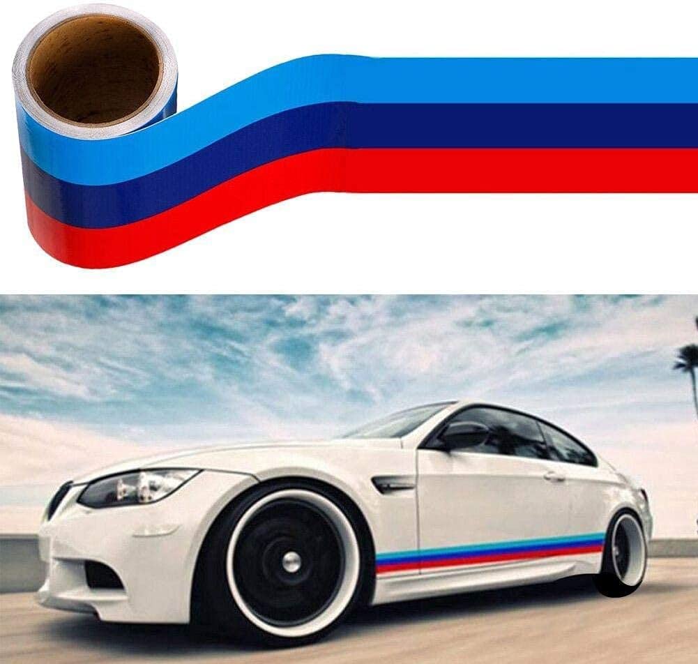 FOOJO M-Farbiger Streifen-Aufkleber, Vinyl-Aufkleber für M3, M4, M5, M6, 3, 5, 6, 7, Auto-Aufkleber (116 x 5,9 Zoll)