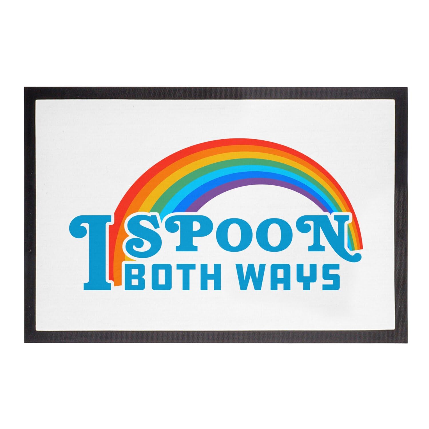 Paillasson LGBTQ+ entrée propre tapis blanc humour I Spoon Both Ways