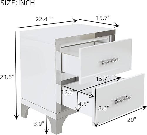 Miniatura 2 de Polibi Elegante mesita de noche de 2 cajones con mango de metal, mesita de noche con espejo pequeño con almacenamiento para dormitorio, sala de