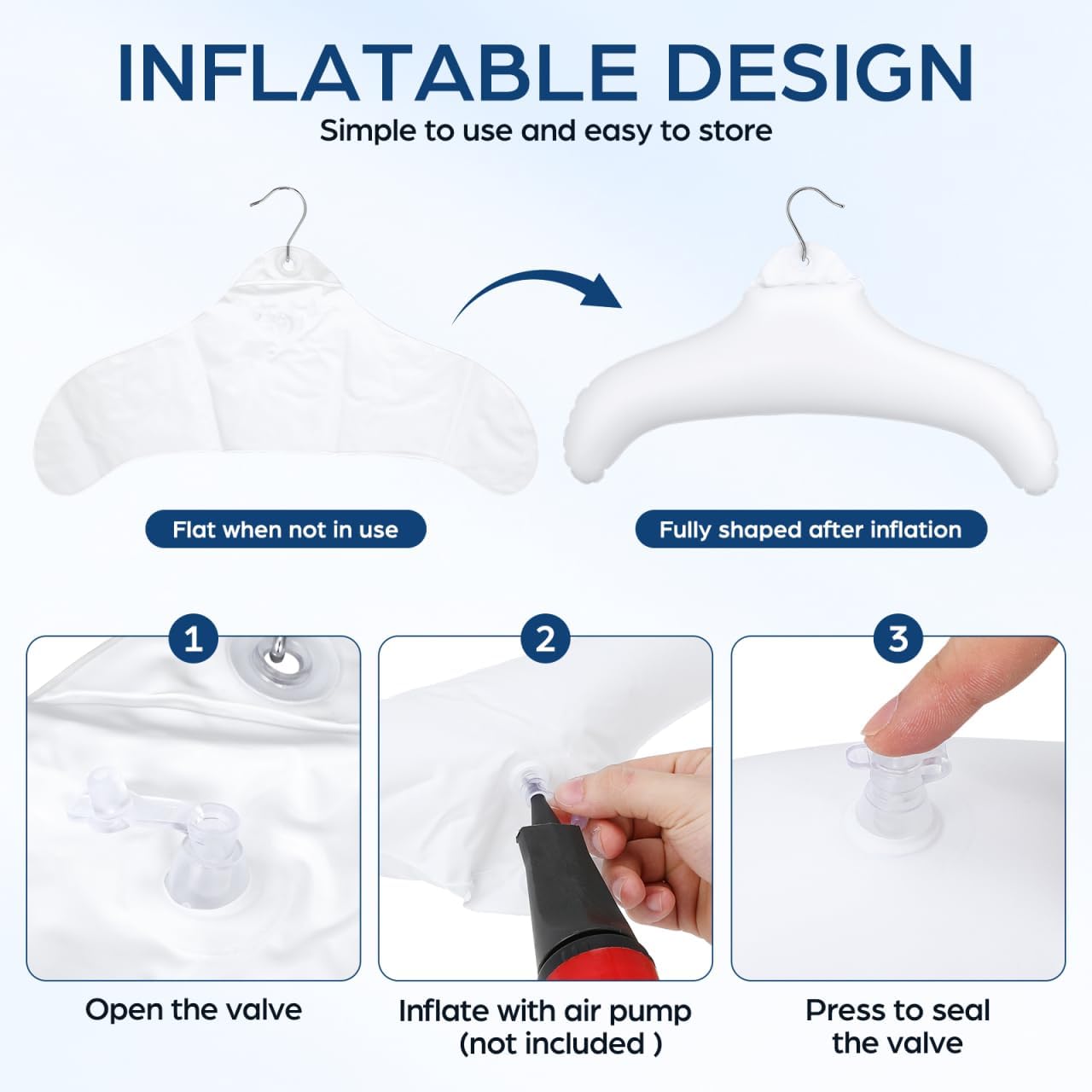 BESTOYARD Inflatable Clothes Hanger for Travel - Portable PVC Blow up Hanger for Drying Wet Clothes and Space-Saving Closet Organization Compact Folding Design 3 Pack