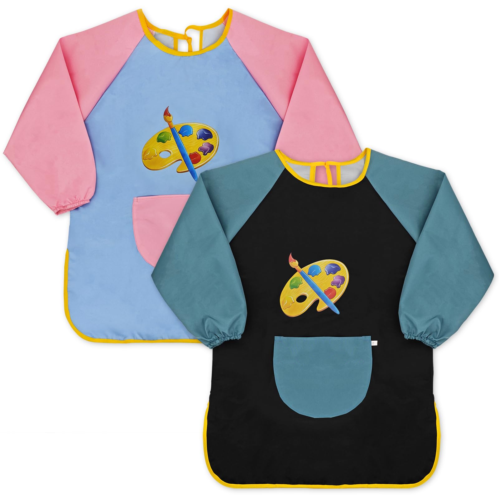 fanksoow Children's Painting Apron Waterproof - Painting Coat with Long Sleeves & Pockets, Girls/Boys 6-12 Years, Ideal for School, Arts & Crafts, pallets, M