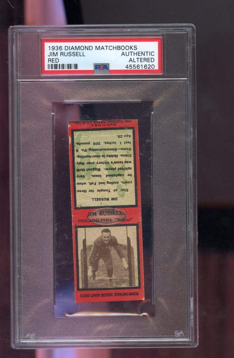 1936 Diamond Matchbooks Match Book Cover Red Jim Russell Philadelphia Eagles PSA AUTH ALT Graded Football Card