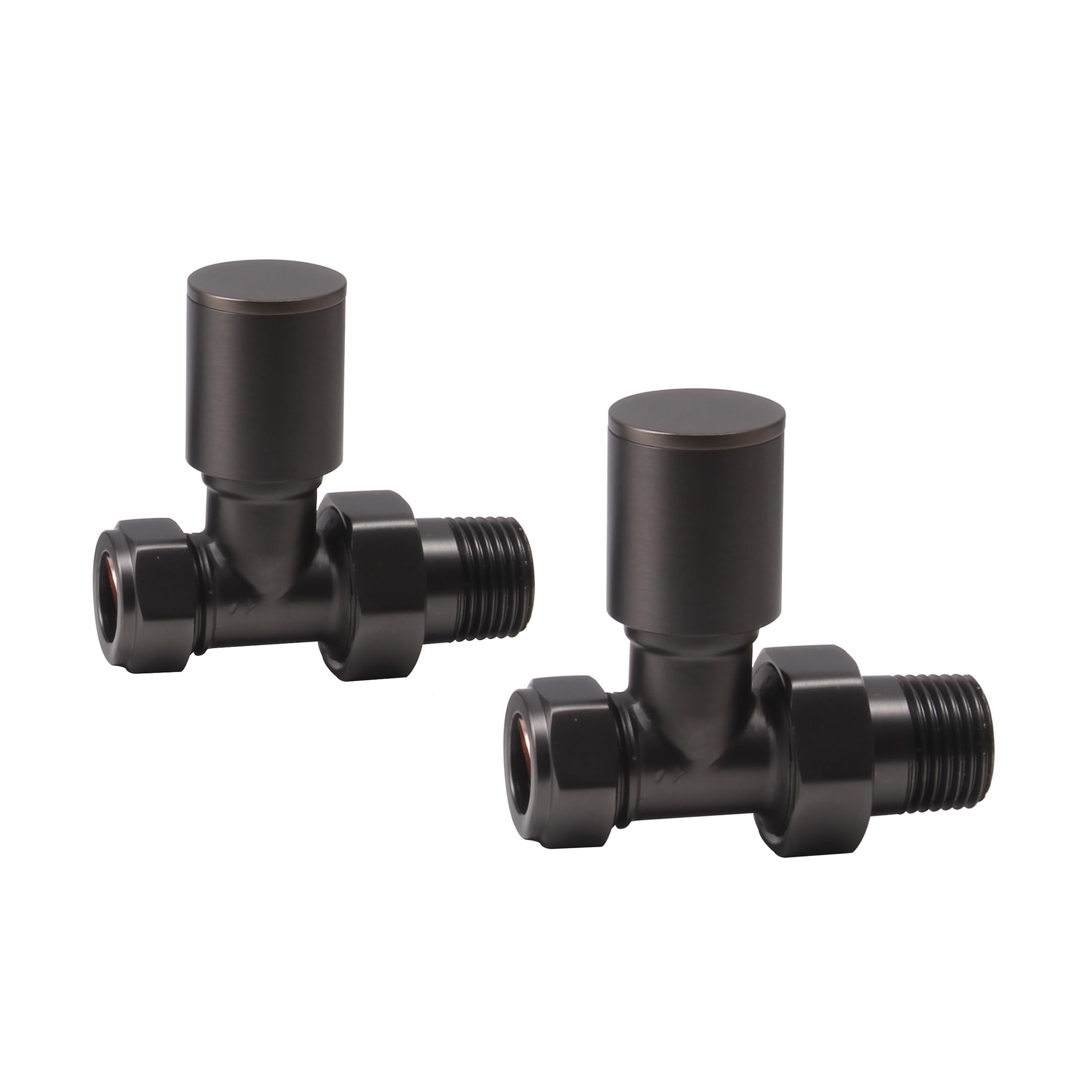 The Home Store Brushed Gumetal Manual Radiator Valve Round Straight - 15Mm X R 1/2" - Brushed Gunmetal