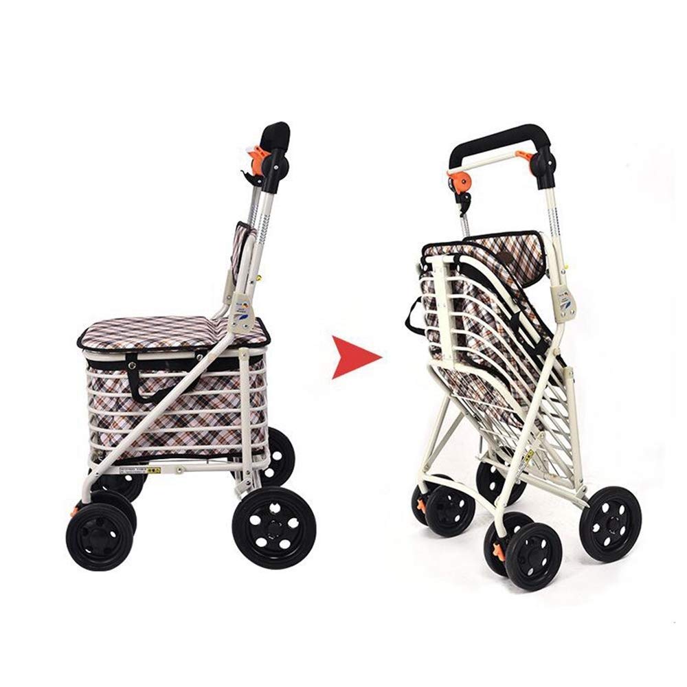 Andador, Carrito de la Compra, Andador Plegable de Cuatro Ruedas, Carrito para Ancianos, Compras para Caminar de Ocio Little Surprise