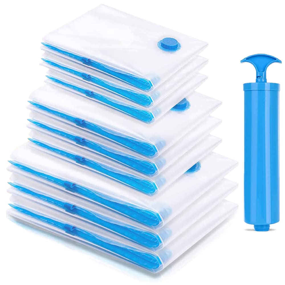 URbazaar Vacuum Space Saver Reusable Sealer Storage Bags with Suction Pump, Double-Zip Seal and Triple Seal Turbo-Valve for Max Space Saving,for Clothes, Duvets, Blankets,Blankets (10 pcs)