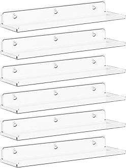 Lifewit Floating Shelves for Wall, 6 Pack Clear Acrylic Shelf 38.1cm Room Decor for Bookcase/Vinyl Record Display/Photo/Picture in Bedroom, Bathroom, Kitchen Storage and Organization 38 x 9 cm/15x4