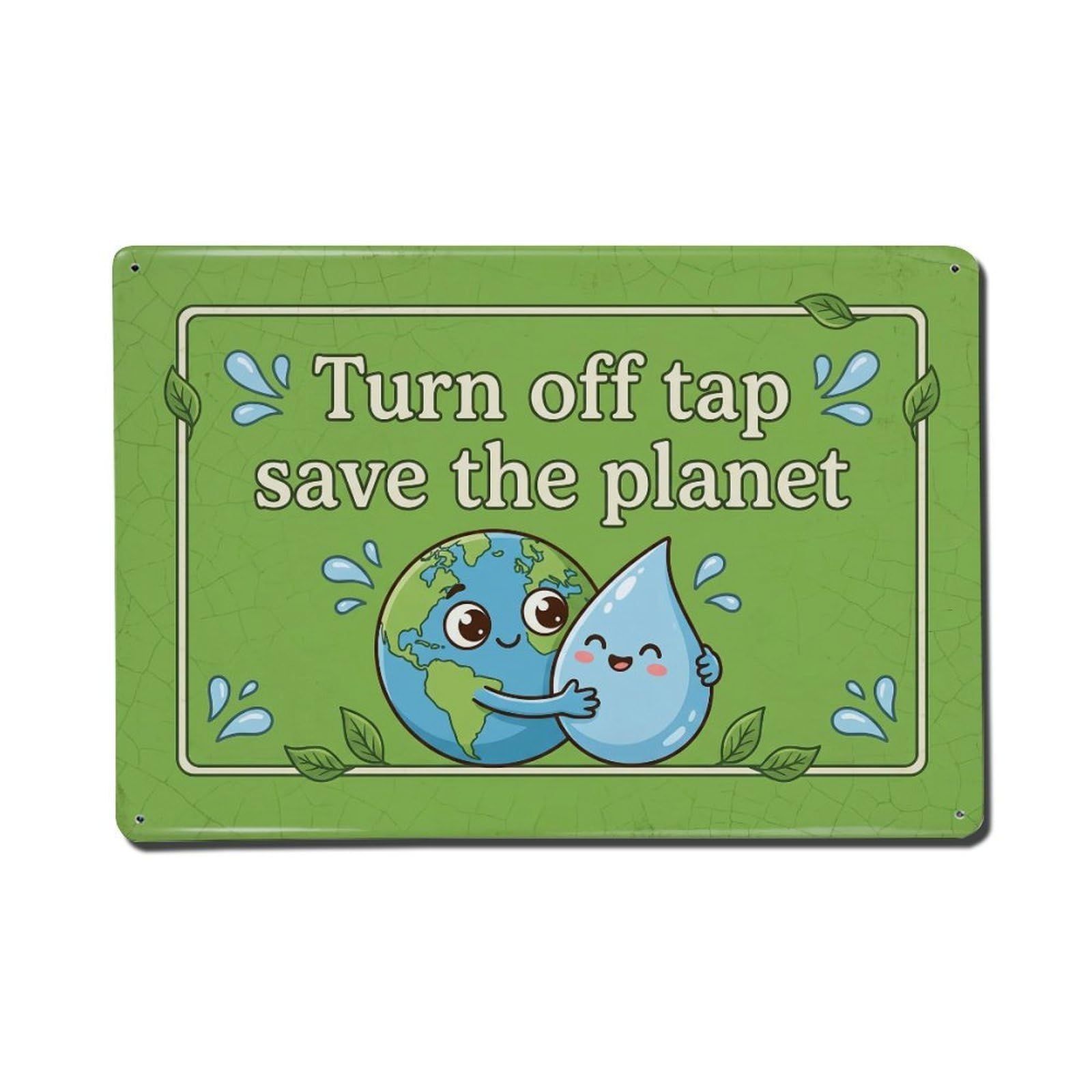 Olhnbad Style Turn Off Tap Save The Planet Eco Quote Cartoon Metal Tin Sign