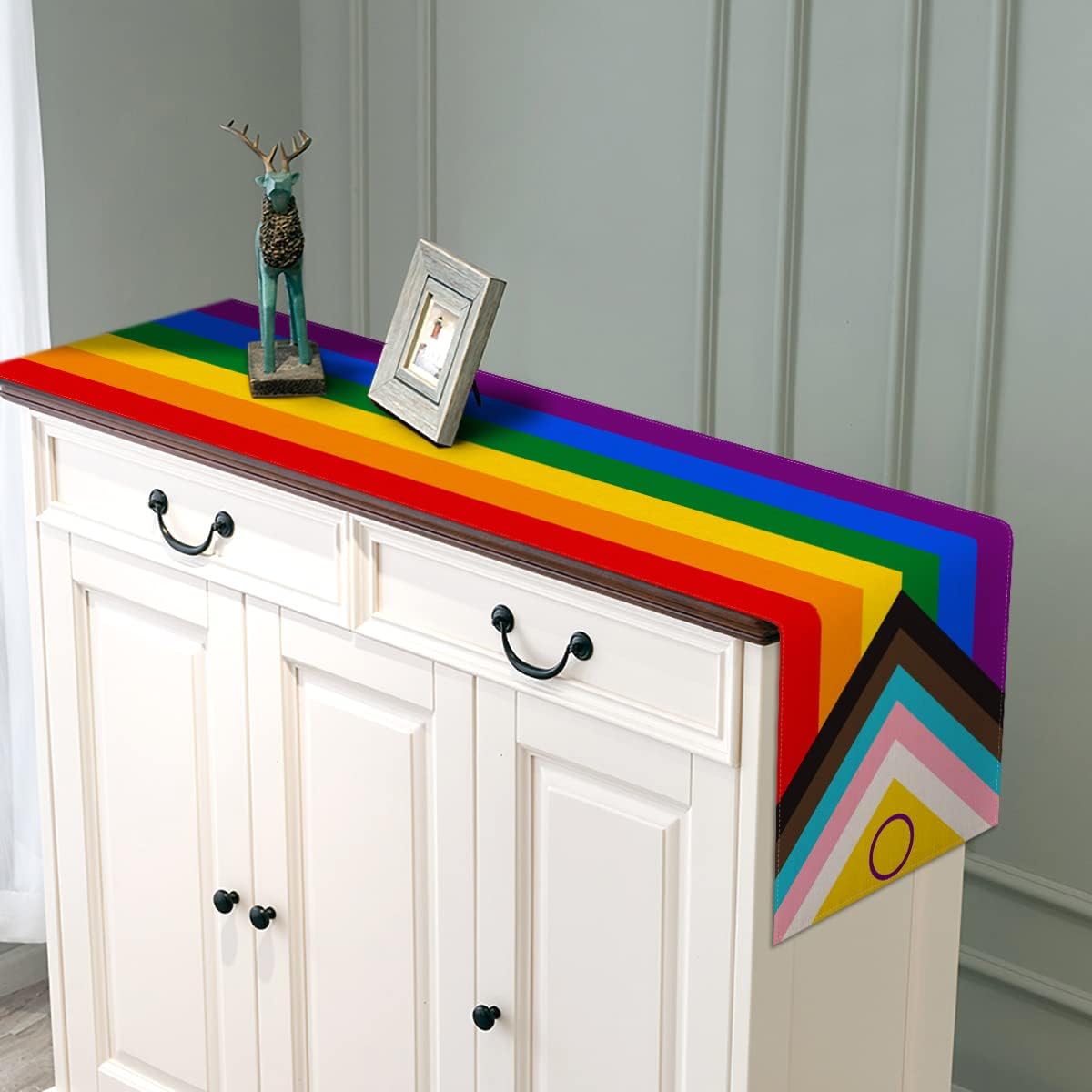 Sunwer New Intersex Progress Pride Table Runner June LGBTQ+ Gay Rainbow Indoor Outdoor Party Table Cover Decoration Home Kitchen Dining Room Tablescape (13" x 72") image 5
